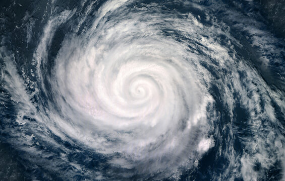 Typhoon, tropical storm, cyclone, hurricane, tornado, over ocean. Weather background. Typhoon,  storm, windstorm, superstorm, gale moves to the ground.  Elements of this image furnished by NASA.