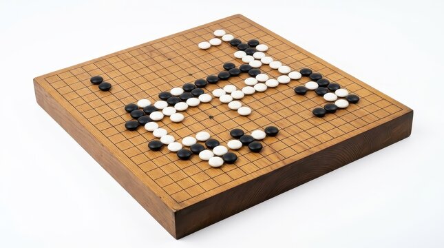 Go Board Game with Black and White Stones, Traditional Strategy Game Isolated on White