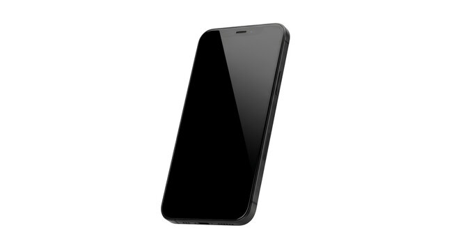 Modern black smartphone with blank screen angled view