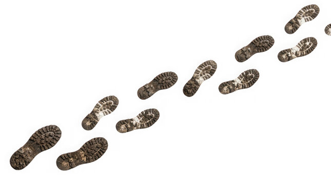 Muddy boot footprints isolated on transparent background