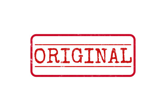 Red rubber stamp with the word original inside a rectangular frame with a vintage distressed ink texture