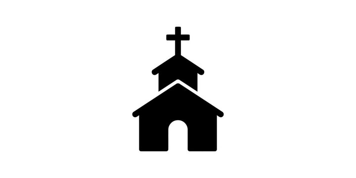 Black church building icon for religious symbols and community maps.
