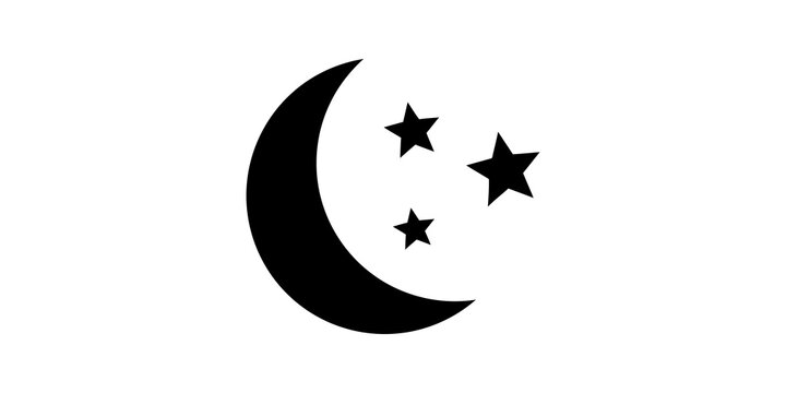 Crescent moon and stars black silhouette icon for night sky themes.