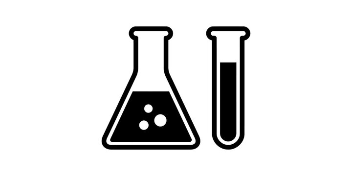 Black conical flask and test tube icon for chemistry experiments.