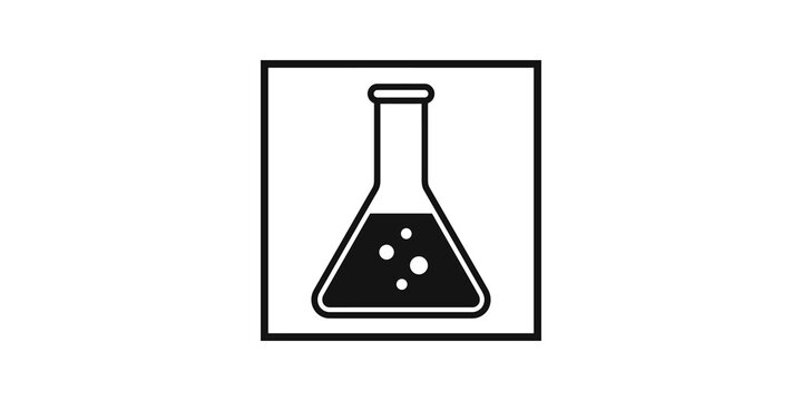 Laboratory glass flask flat vector icon outline on transparent grid.