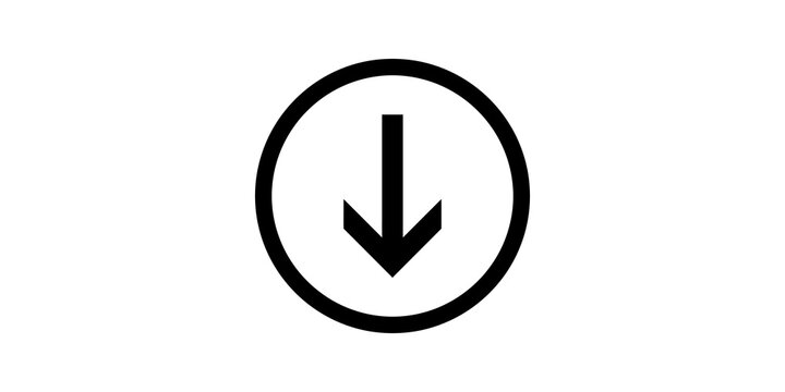 Black circle arrow pointing down icon for download and navigation use.