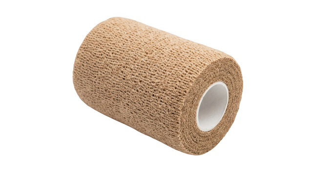 Roll of beige cohesive bandage isolated on transparent background