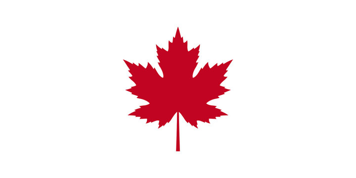 Red maple leaf icon featuring flat design for Canadian cultural identity.