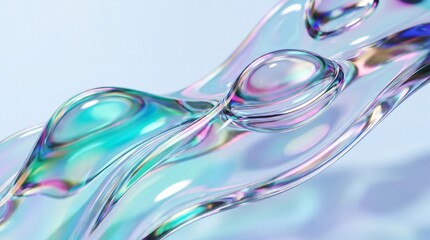Naklejka premium A close-up view of iridescent liquid formations on a light blue background