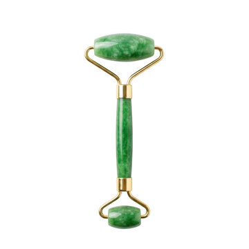 Green jade facial roller for skincare beauty treatment isolated on transparent background