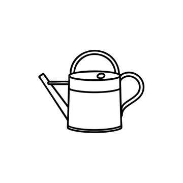 Simple black outline drawing of a garden watering can on a white background with garden tool gardening equipment line art vector illustration minimalist ico