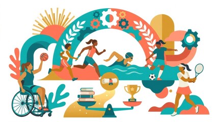 Fototapeta premium Women from various sports come together to celebrate success and inclusion, showcasing their strength and determination.