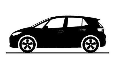 Fototapeta premium Side profile of a compact modern electric city hatchback in a minimalist flat design, isolated on white, future mobility concept