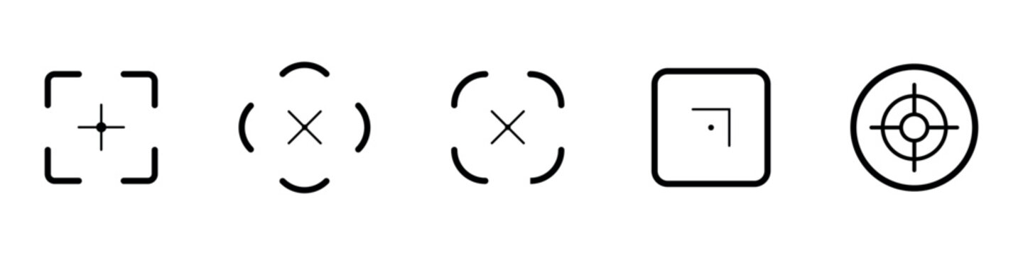 Camera focus icon set, scan viewfinder and target frame collection