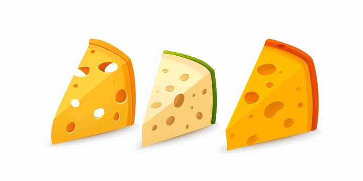 Three cheese wedges with holes food cartoon vector