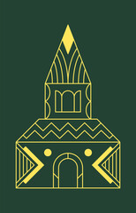 Naklejka premium Church Facade With Spire Geometric Line Art