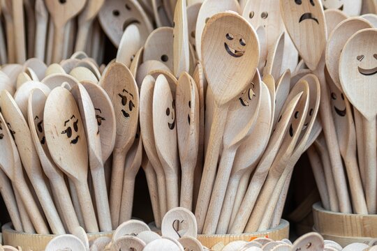Wooden spoons with carved faces