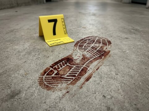 Crime Scene Evidence Shoe Print And Marker Number Seven