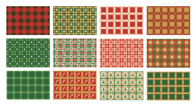 Plaid Pattern Collection Holiday Seamless Set