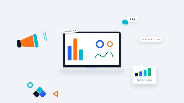 Laptop displaying analytics charts and growth data