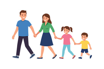 Fototapeta premium Happy Family Walking Together with Two Children Vector Illustration