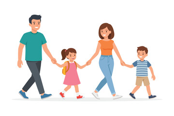 Obraz premium Happy Family Walking Together Illustration