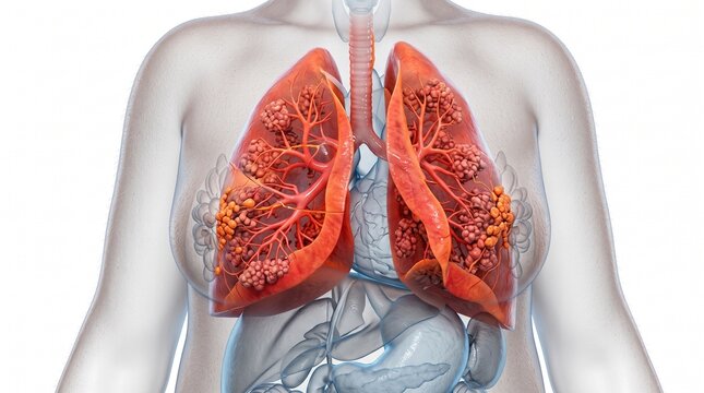 Detailed Anatomical Illustration of Lungs in Obese Female Torso