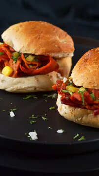 Gourmet Mexican street food al pastor cemitas with pineapple and cilantro topping