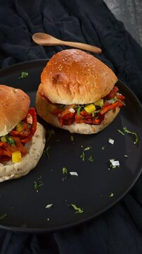 Mexican street food cemita with roasted al pastor meat and pineapple