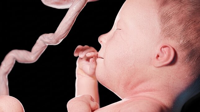 Detailed 3D Illustration of a Human Fetus in Prenatal Development