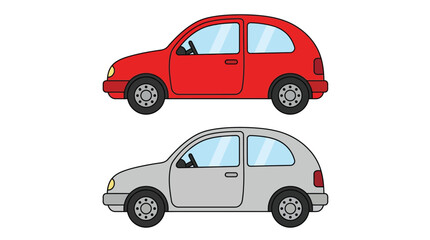 Naklejka premium Red and silver small compact cars illustrated in a simple flat vector style with rounded shapes and thick bold outlines