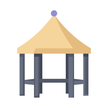 Gazebo with yellow roof and gray legs