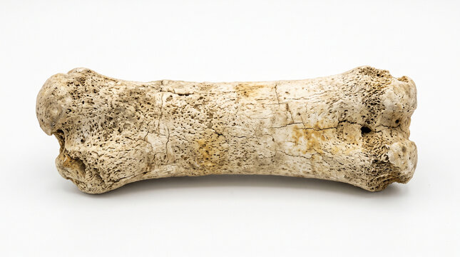 Highly realistic weathered ivory-colored animal bone with porous rough texture, irregular rounded ends, subtle cracks and aged discoloration