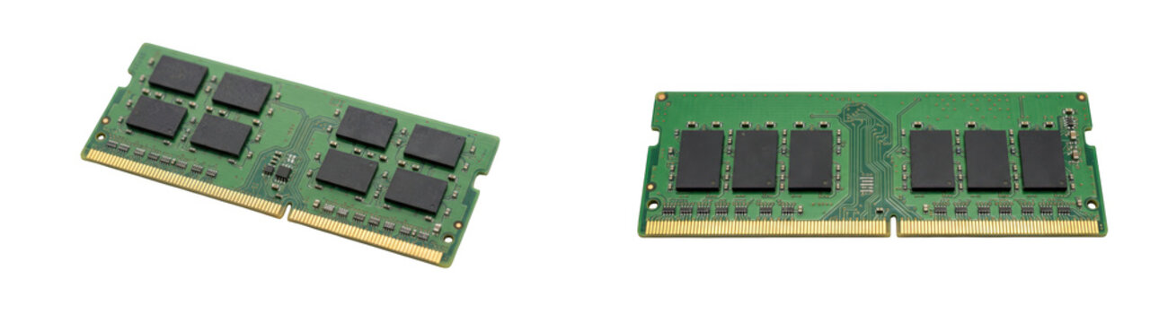 Two sticks of computer ram memory modules isolated on transparent background