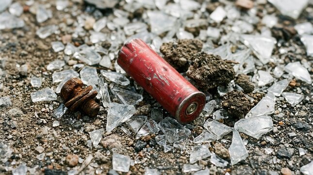 Discarded Ammunition And Debris Scattered On Ground