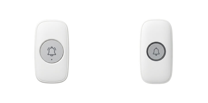 Two white wireless doorbell buttons isolated on transparent background