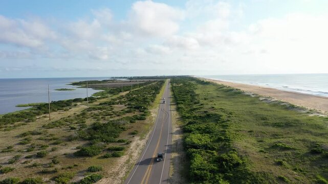 Aerial View of Highway 12 In Between Avon and Buxton on a narrow Strip of Land Outer Banks