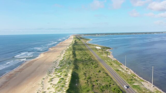 Aerial View of the Undeveloped Outer Banks Barrier Island Looking Towards Buxton