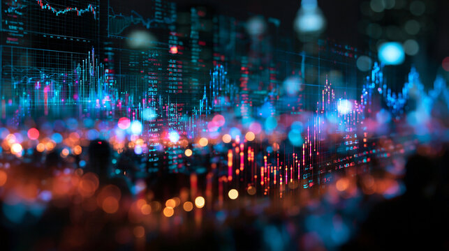 Stock Market Financial Data Graph with City Bokeh Background