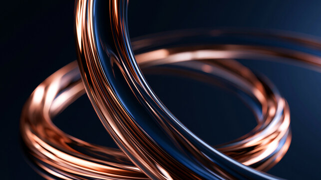 Abstract 3D Curved Metallic Copper Rings Background