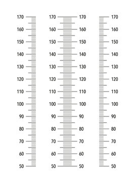 Height chart from 50 to 170 centimeters. Wall growth measurement ruler template, 170 cm sticker isolated on white background for kids.