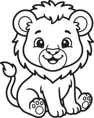 Obraz premium Cartoon lion cub with a fluffy mane black and white line drawing