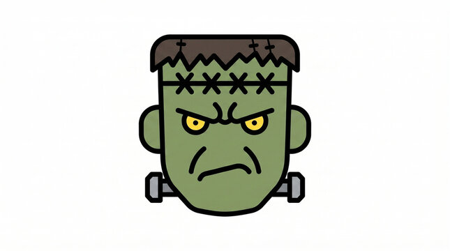 Minimalist Cute Flat Frankenstein Monster Head Icon Isolated on White Background Generative AI