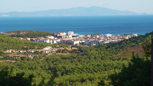 Touristic Ayvalik Coast and Seaside Landscape from Hilltop