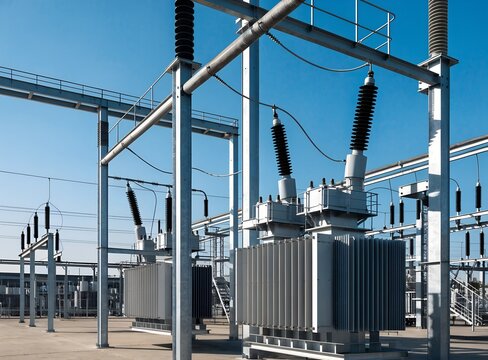 Electrical substation with transformers and high voltage equipment | Power distribution infrastructure supporting the electrical grid