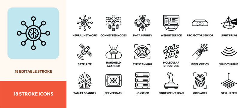 Set of thin line technology and science icons for web design and digital interface development