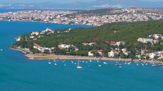 Ayvalik Coastal Town and Beach Resort Seen from Above