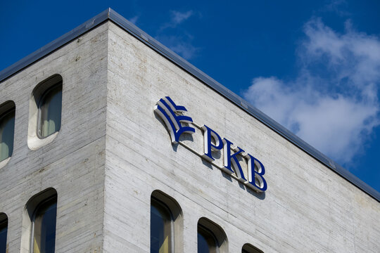 PKB Privatbank headquarters building low angle view in Lugano Switzerland