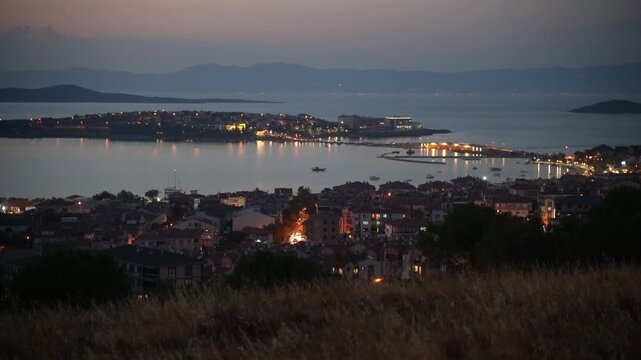 Night Panoramic View of Ayvalik and Cunda Island from Hilltop