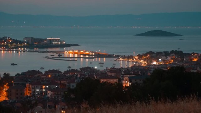 Evening View of Cunda Island Harbor and Ayvalik Coastline